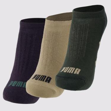 Imagem de Kit Meia Puma Sapatilha Invisível 3 Pares Bege Verde e Cinza, 39-43