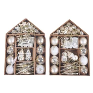 Imagem de Diydeg Conjunto de Enfeites de Bola de Natal, Pacote com 2 Enfeites de Natal com Boneco de Neve em Estrela e Flocos de Neve, Bolas Decorativas Penduradas para Festa de Natal (Branco e ouro)