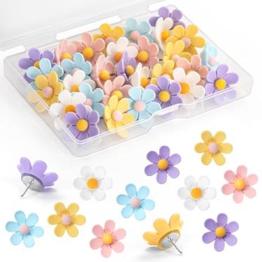Imagem de GOOLADA 50 pinos de flores, tachinhas decorativas divertidas em 5 cores, lindos pinos para quadro de cortiça, quadro de avisos, escritório, parede