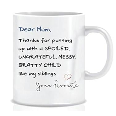 Imagem de Dear Mom, Thanks For Putting Up With SPOILED, SEM GRATEFUL, MESSY, BRATTY Child Like My Brother Your Favorite - Caneca de café divertida presente em caixa de presente de fita azul - 325 ml - Presentes para a mamãe