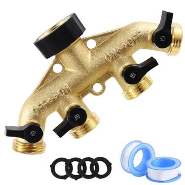 Imagem de Jansamn – Divisor de mangueira de jardim de 4 vias com conector de interruptor de bocal adaptador de torneira para jardim com 4 válvulas de desligamento para irrigação de jardim (fio americano 3/4)