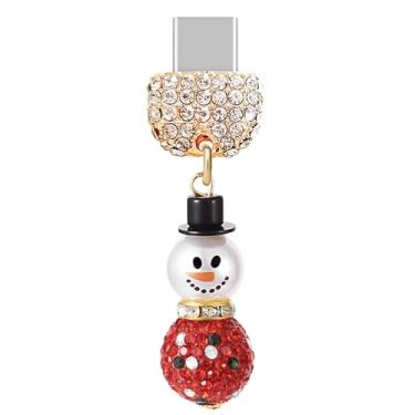 Imagem de ELISE & FONDA TP933 Tipo-C porta de carregamento cristal plugue antipoeira pequeno boneco de neve 3D pingente de celular para iPhone 15/16/Samsung/OnePlus/Xiaomi/oppo telefones Android (vermelho)