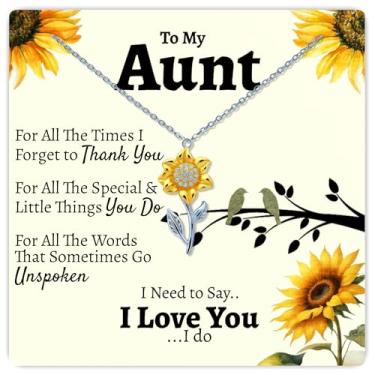 Imagem de Love You This Much Colar de girassol To My Aunt | Presentes para uma tia | Aço inoxidável cirúrgico banhado a ouro 18 k | Ajustável de 41 a 48 cm | Caixa de luxo | Presente de aniversário ou Natal