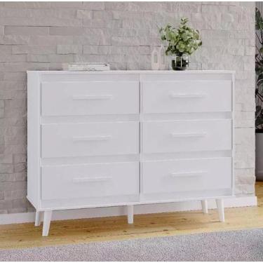 Imagem de Cômoda 6 Gavetas Mila com Estilo Retrô Branca - Moblis - LahomeDecor