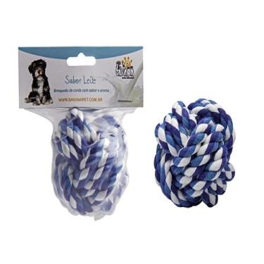 Imagem de Brinquedo Mordedor Bola Corda Azul Pet Arroma De Leite Caes