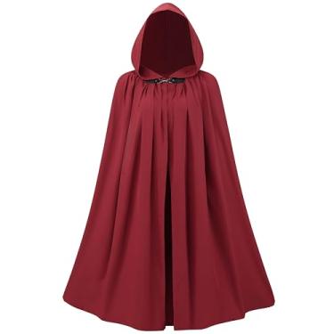 Imagem de Capa com capuz medieval unissex, roupão renascentista masculino feminino com capuz para fantasia de cosplay de cavaleiro de Halloween, Vermelho, M
