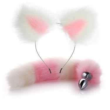 Imagem de Kit Fetiche Rabo de Raposa com Tiara de Orelhas e Plug Anal P - SI