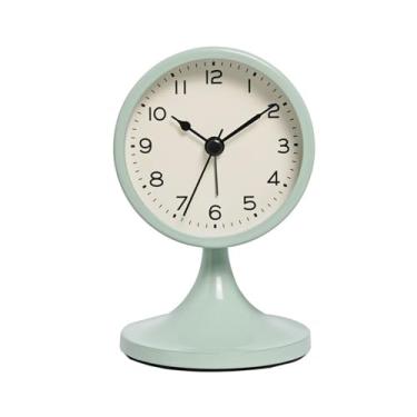 Imagem de Relógio de mesa retrô de metal quartzo despertador silencioso cabeceira luz noturna relógio de mesa decoração de casa relógio de mesa (verde)