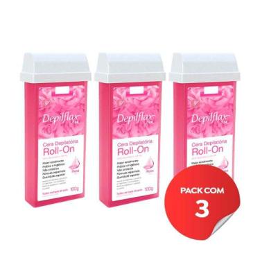 Imagem de Kit c/3  Ceras Depilatória Refil Roll On Depilflax Rosa 100g