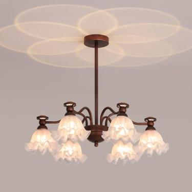 Imagem de Lustre de vidro com flores para sala de jantar, lustre vintage floral para quarto, luminária pendente Sputnik, luzes de teto suspensas retrô para sala de estar, quarto, restaurante