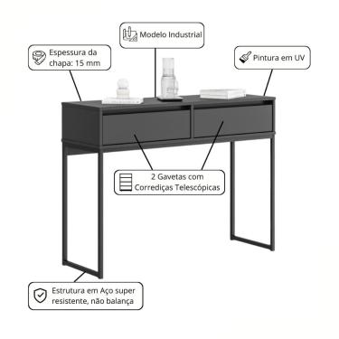 Imagem de Buffet Luce Retro Madeira 2 Gavetas Estilo Industrial Preto
