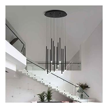 Imagem de Lustre moderno para entrada de hall alto, escada em espiral duplex, tubo longo, iluminação de teto, Lamparas Techo, luz pendente grande ajustável, compatível com sala de estar de villa Lámpa