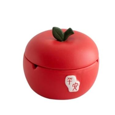 Imagem de Cinzeiro de cerâmica em forma de fruta com tampa Cinzeiro de mesa para escritório familiar, restaurante, varandas, decoração de casa, etc. Cinzeiro ao ar livre (vermelho)