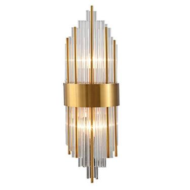 Imagem de Luminária de parede de cristal dourado de alta qualidade da moda, hotel, villa, sala de estar, quarto, estudo, corredor, ferragens, luminária de parede de ferro forjado, ouro 2