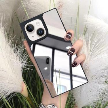 Imagem de LUVI Capa espelhada quadrada compatível com iPhone 14 para mulheres, maquiagem bonita, luxuosa, espelhada, de vidro brilhante, design traseiro com amortecedor de silicone, capa fina, moderna, protetora, à prova de choque, prata