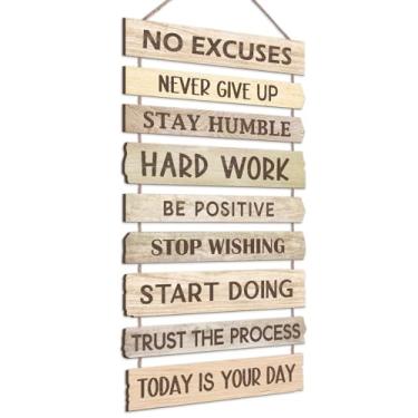 Imagem de Arte de parede motivacional de madeira rústica para pendurar placas de parede citações positivas pôsteres inspiradores para decoração de sala de aula e academia - 29 cm L x 60 cm A