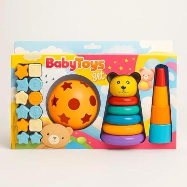 Imagem de Baby Toys Conjunto de Brinquedos Educativos, Blocos de Empilhar Coloridos com Formas Geométricas, Torre de Encaixe para Bebês, 3 Peças, 12-36 Meses