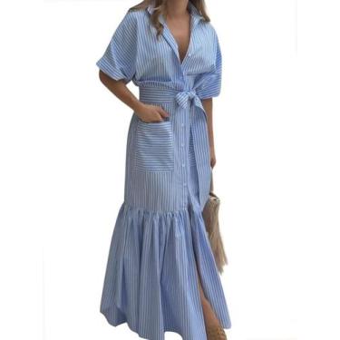 Imagem de Vestido maxi feminino utcoco, listrado de verão, algodão azul, listrad