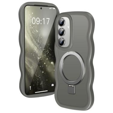 Imagem de KMAMBAG [Suporte magnético e moldura ondulada] Capa para Samsung Galaxy S24/S25 [Apto para Mag Safe] [Proteção contra quedas militar] Não amarela, translúcida, S24/S25, capa de anel de telefone para
