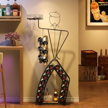 Imagem de Prateleiras de vinho, design exclusivo com 20 garrafas, suporte de garrafa de vinho, mini bar, armazenamento de copo de vinho para bebidas e vinho, organizador de garrafas para bar doméstico, cozinha