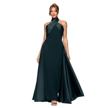 Imagem de Betsy & Adam Vestido feminino Scuba Crepe frente única com sobreposição de cetim até o chão, Pinheiro, 42