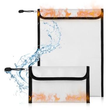 Imagem de Bolsa de documentos à prova d'água à prova de fogo com zíper e tira refletiva, bolsa portátil à prova de fogo, para dinheiro, joias, documentos legais (grande + trompete, prata)