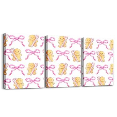 Imagem de Feelyou Arte de parede em tela de Natal para sala de estar quarto crianças 30,5 x 40,6 cm x 3 peças linda imagem de homem de gengibre de Natal para decoração de casa de banho meninos meninas kawaii