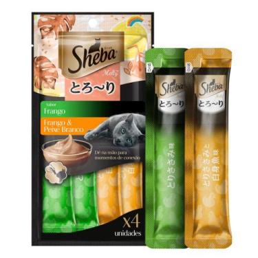 Imagem de Petisco Sheba Cremoso Sabores Frango e Frango e Peixe Branco Gatos Adu