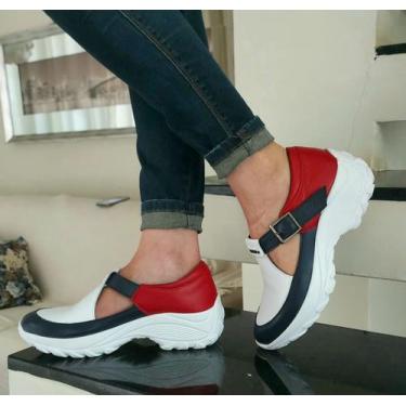 Imagem de Tênis Sapatilha Moderno Em Couro Modelo Boneca Sola Plataforma - Lirom