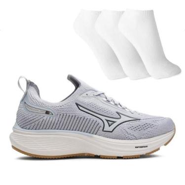 Imagem de Tênis Mizuno Cool Ride 3 Masculino + 3 Pares de Meias, 41, Cinza