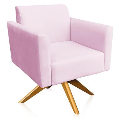 Imagem de Poltrona Decorativa Isabella Base Giratória Madeira Suede Rosa Bebê - Gran Belo
