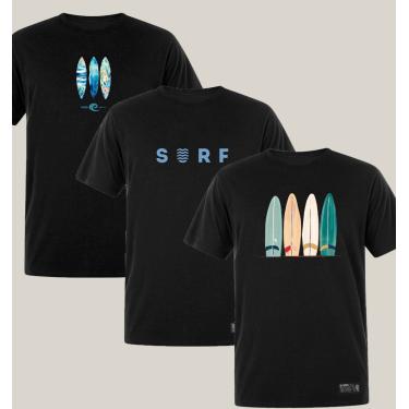 Imagem de Kit 3 Camisetas Masculinas Pretas Algodão Prime Surf WSS Brasil I Artistic, Blue e Floral