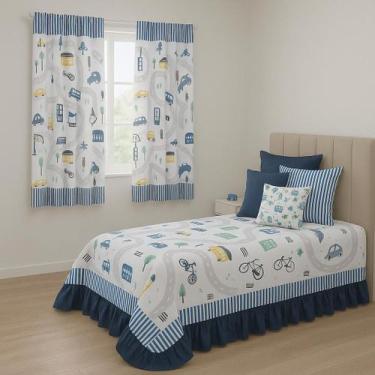 Imagem de Kit Cortina 2 Metros e Colcha Cobre Leite Infantil 07 Peças Para Quart