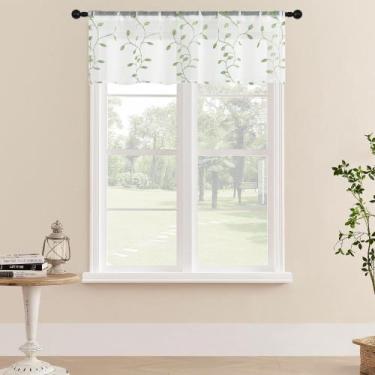 Imagem de Cortina Sheer Voile Valances MRTREES, 2 painéis, 137x40cm, verde sálvi