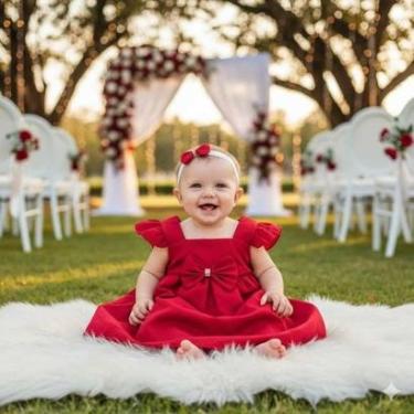 Imagem de Vestido Bebê Laço Strass Faixa de Cabelo Formal Casamento BB-Feminino