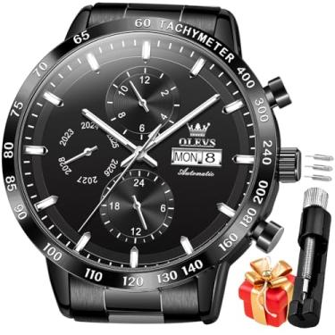 Imagem de OLEVS Relógio masculino automático de aço inoxidável esqueleto mecânico à prova d'água luminoso com corda automática diamante masculino, G6683: todo preto, G6683: All Black, relógio masculino