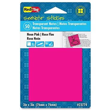 Imagem de Redi-Tag SeeNotes Stickies, 7,62 cm x 7,62 cm, rosa neon transparente, 50 folhas/bloco