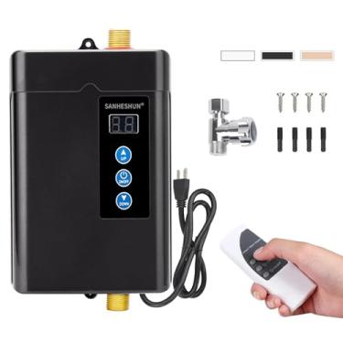 Imagem de sanheshun Aquecedor De Água Elétrico Sem Tanque, 110 V 3000 W Instantâneo Com Controle Remoto, Regulador Temperatura E Ajustável, Visor Lcd Digital Para Cozinha Banheiro, Preto
