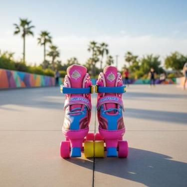 Imagem de Patins para Criança Ajustável Rosa com Kit de Proteção Completo – Capacete, Joelheiras e Cotoveleiras, Bota Acolchoada, Rodas com Rolamento - Tamanho: 30–33 Ajustável