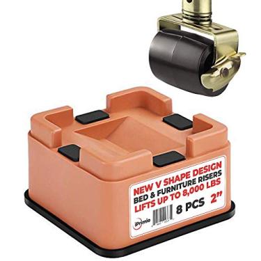 Imagem de iPrimio Elevador quadrado preto em forma de V para cama e móveis – elevação de 5 cm e suporta mais de 3,6 kg – aderência antiderrapante para rodas de rodízios - para sofá, mesa, cadeiras-pisos,