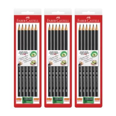Imagem de Lápis grafite HB Faber-Castell com 6 un + apontador Kit 3 blister