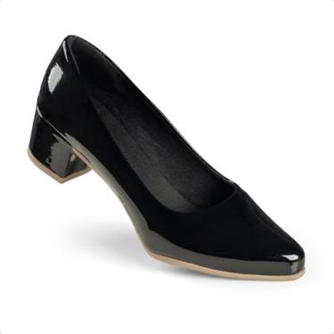 Imagem de Scarpin Feminino Sapato Confort Salto Baixo Grosso Social Moda Casual (Preto Verniz, BR, Adulto, Numérico, 40)