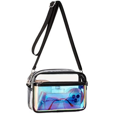 Imagem de Bolsas transparentes para mulheres estádio - bolsa transparente aprovada para estádio bolsa transversal para shows, esportes, festivais, eventos, dia de jogo, Preto holográfico