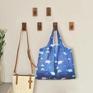 Imagem de Bolsa de compras grande dobrável à prova d'água, bolsa quadrada leve, sacola portátil para mulheres compras de supermercado, uso diário - estampa de elefante azul