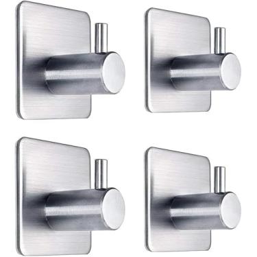 Imagem de Ganchos de parede, ganchos para casacos, suporte de parede, cabideiro, 4 peças, gancho de metal, sem perfuração, para cozinha, quarto, fácil instalação, suporte de parede, dormitório, essencial para