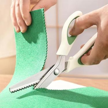 Imagem de Tesoura de rosca, tesoura de costura de corte em ziguezague de aço inoxidável resistente de 23 cm com aderência serrilhada e confortável de 5 mm, costura portátil profissional para costurar tecidos de