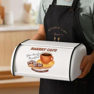 Imagem de Porta Pão Aço Inox Branco De Grande Capacidade Tampa Rolante