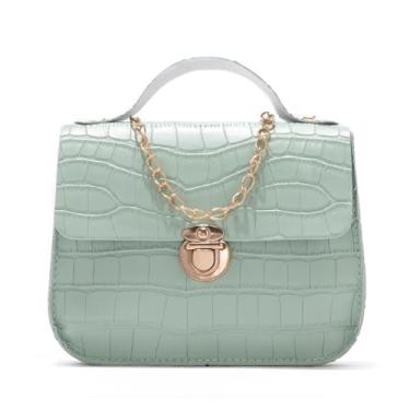 Imagem de Bolsa transversal com corrente e fecho magnético, carteira feminina, moderna, estampa retrô, bolsa de ombro nas axilas, alça de ombro removível, Verde, Verde