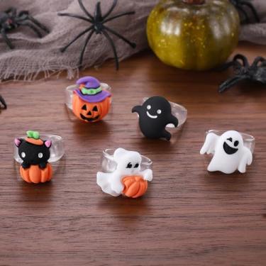 Imagem de Conjunto de anéis de Halloween fantasma bruxa vassoura abóbora morcego declaração midi conjunto de anéis de dedo conjunto de joias de fantasia de festa acessórios, Adjustable, Liga de aço, Sem pedra
