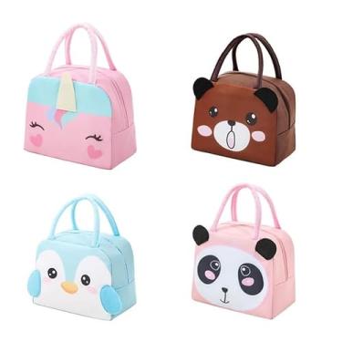 Imagem de Bolsa Térmica Infantil Lancheira Escolar Marmita com Alça e Estampas 3D de Animais Fofos – Isolamento Térmico e Design Impermeável – FLIPSELL (Feminino)